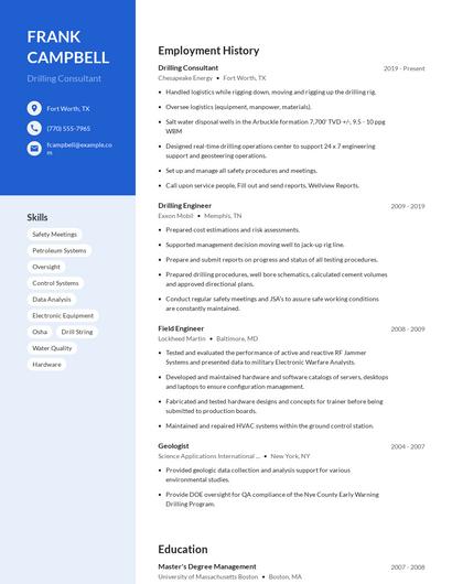 Drilling Consultant Resume