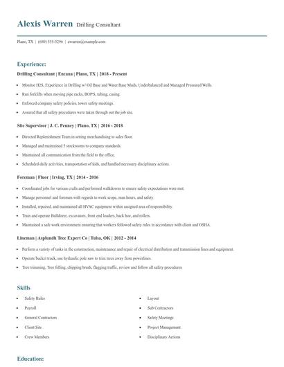 Drilling Consultant Resume