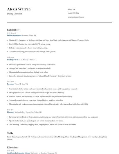 Drilling Consultant Resume