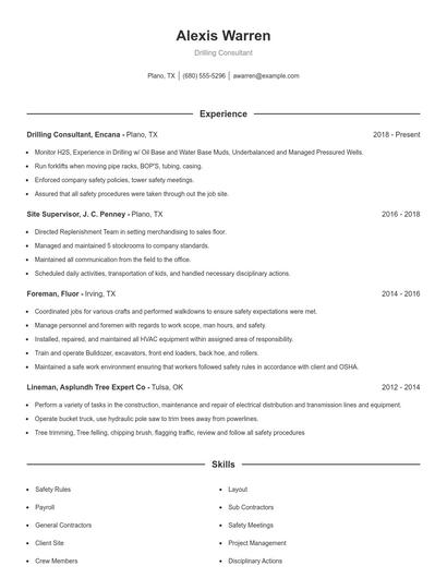 Drilling Consultant Resume