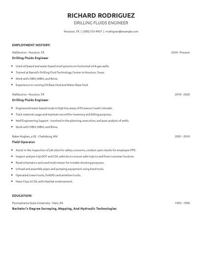 Drilling Fluids Engineer Resume