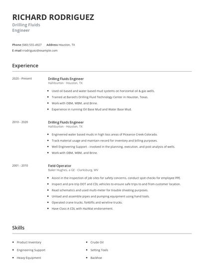 Drilling Fluids Engineer Resume