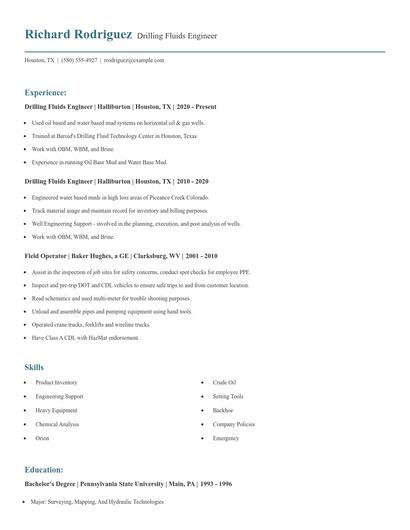 Drilling Fluids Engineer Resume