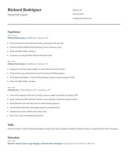 Drilling Fluids Engineer Resume