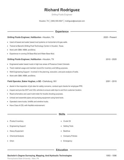 Drilling Fluids Engineer Resume