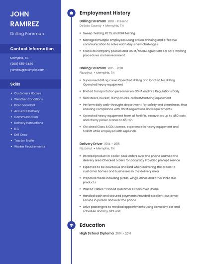 Drilling Foreman Resume