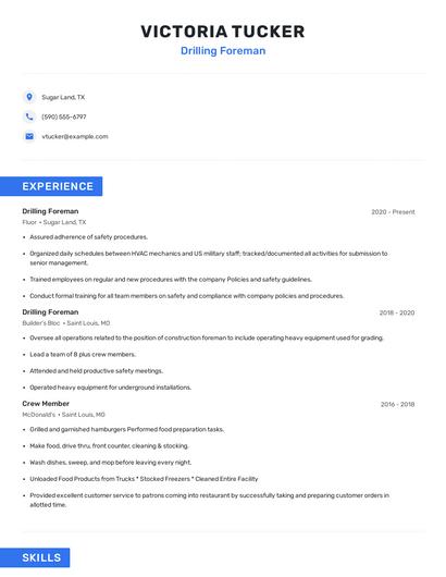 Drilling Foreman Resume
