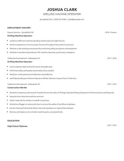 Drilling Machine Operator Resume