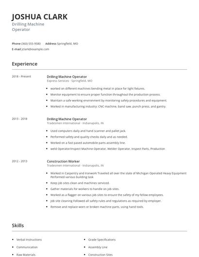 Drilling Machine Operator Resume