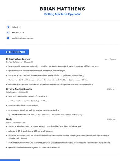 Drilling Machine Operator Resume