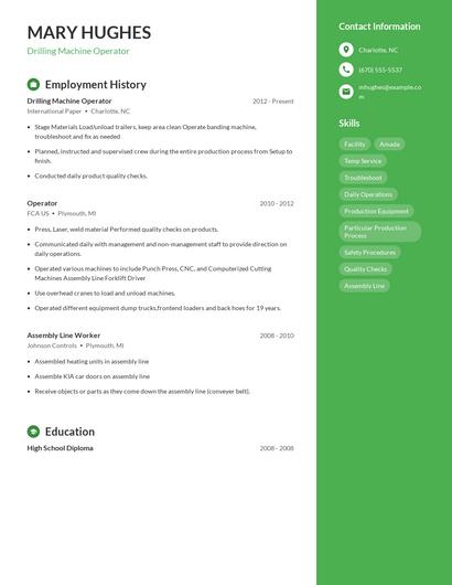 Drilling Machine Operator Resume