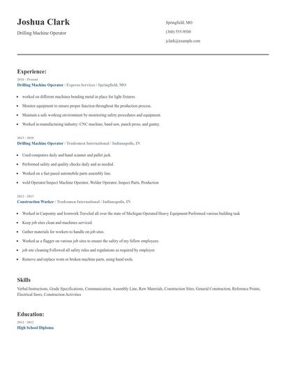 Drilling Machine Operator Resume