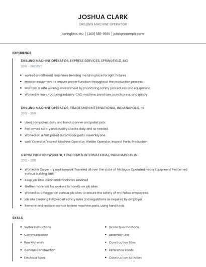 Drilling Machine Operator Resume