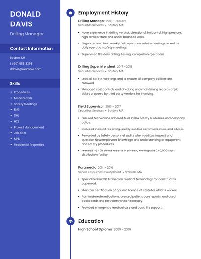 Drilling Manager Resume