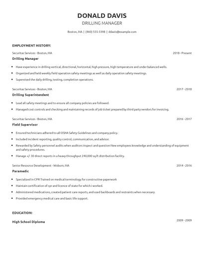 Drilling Manager Resume
