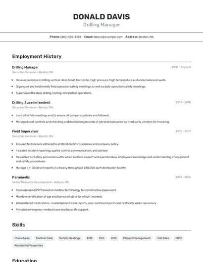 Drilling Manager Resume