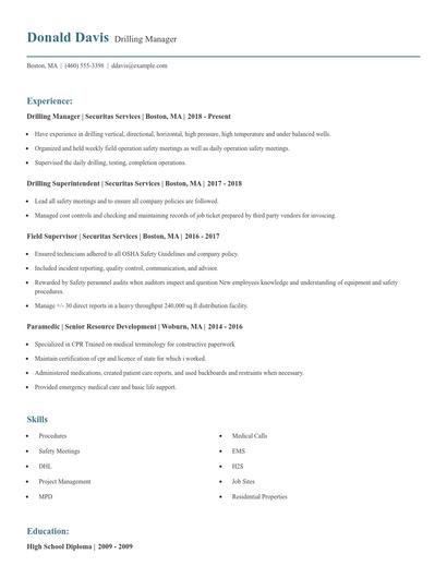 Drilling Manager Resume