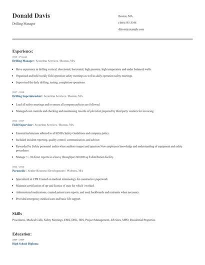 Drilling Manager Resume
