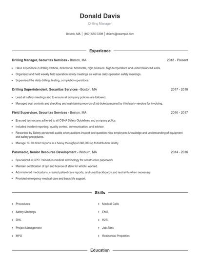 Drilling Manager Resume
