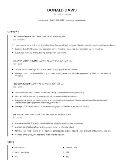 Drilling Manager Resume