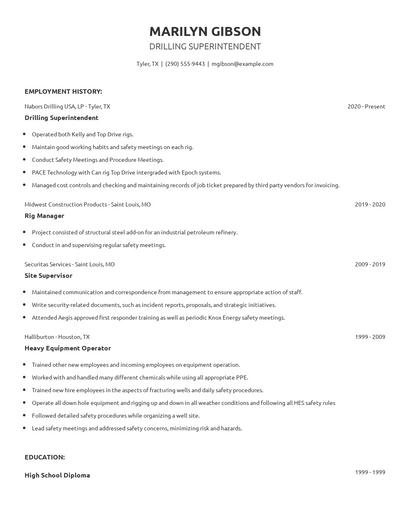 Drilling Superintendent Resume