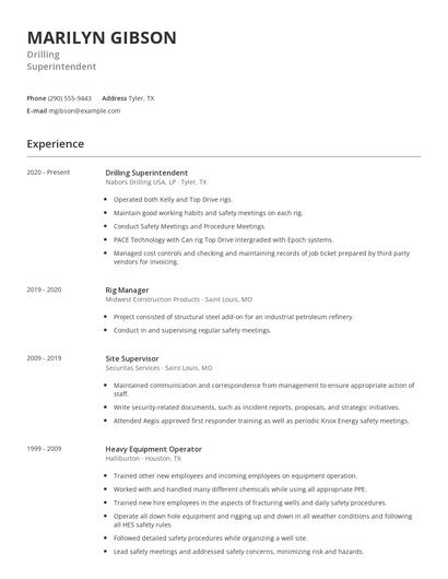 Drilling Superintendent Resume