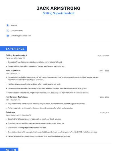 Drilling Superintendent Resume