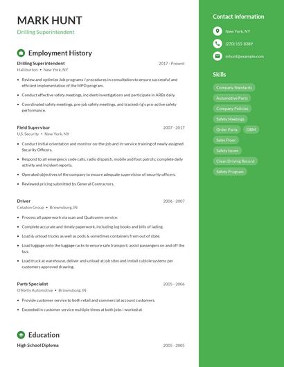 Drilling Superintendent Resume