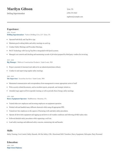 Drilling Superintendent Resume