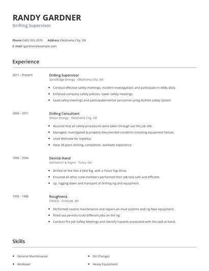 Drilling Supervisor Resume