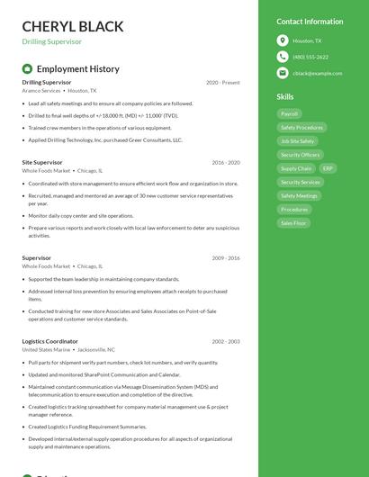 Drilling Supervisor Resume