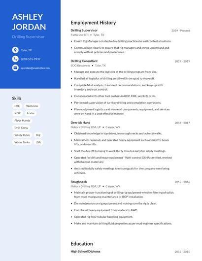 Drilling Supervisor Resume