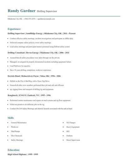 Drilling Supervisor Resume