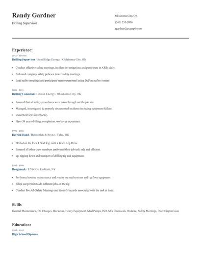 Drilling Supervisor Resume