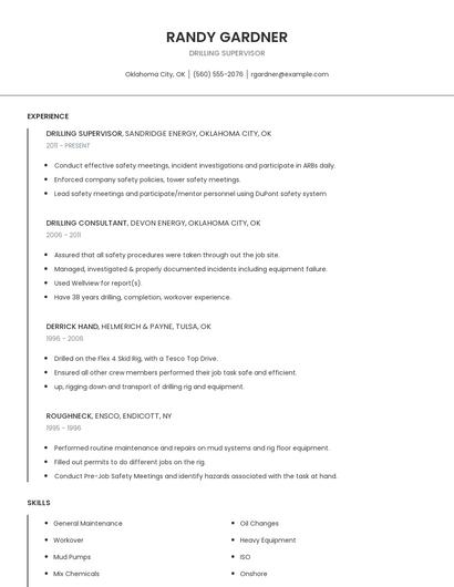 Drilling Supervisor Resume