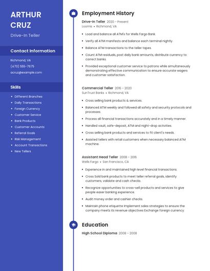 Drive-In Teller Resume
