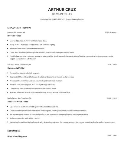 Drive-In Teller Resume