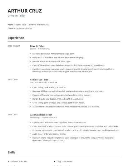 Drive-In Teller Resume