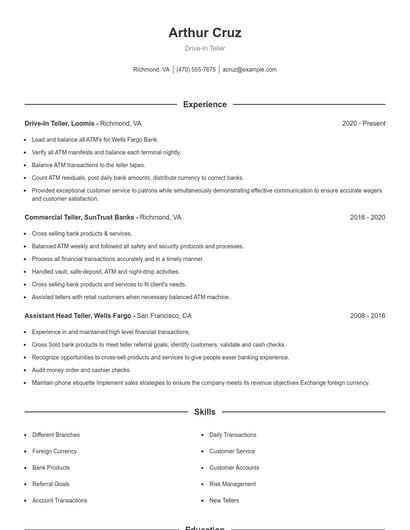 Drive-In Teller Resume