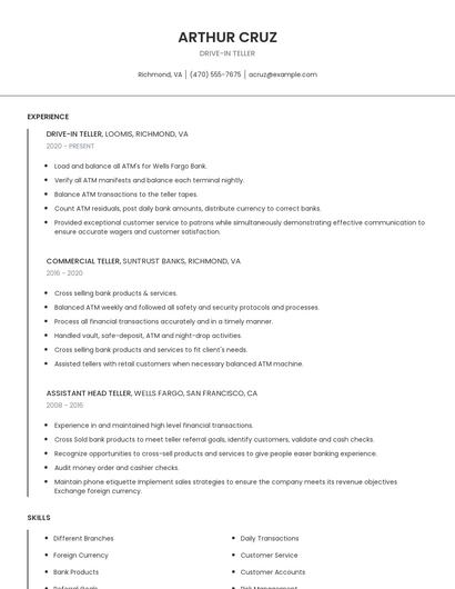 Drive-In Teller Resume