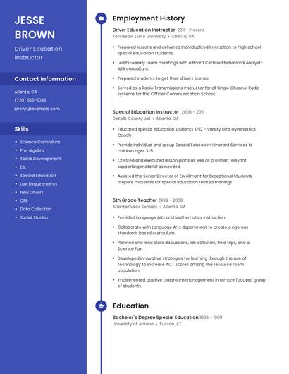 Driver Education Instructor Resume
