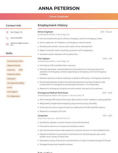 Driver Engineer Resume