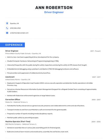 Driver Engineer Resume