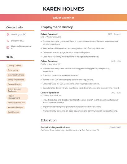 Driver Examiner Resume