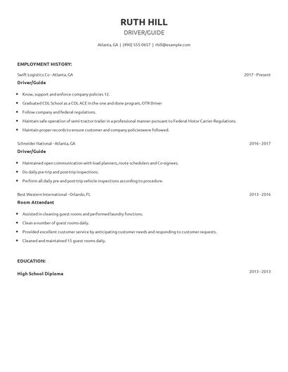 Driver/Guide Resume