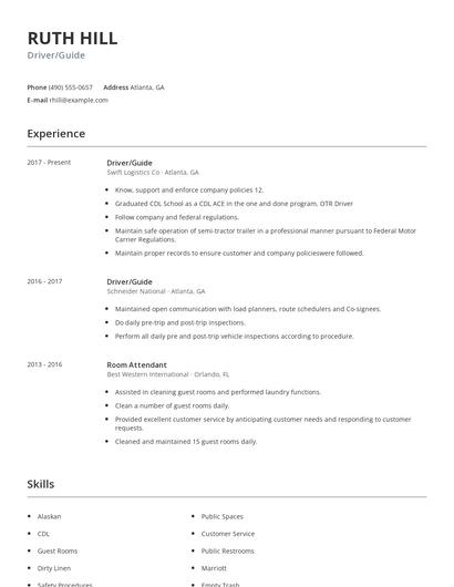 Driver/Guide Resume