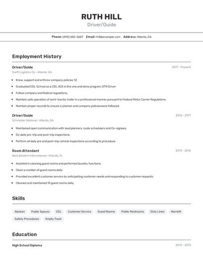 Driver/Guide Resume
