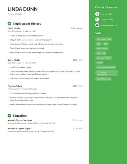 Driver/Guide Resume