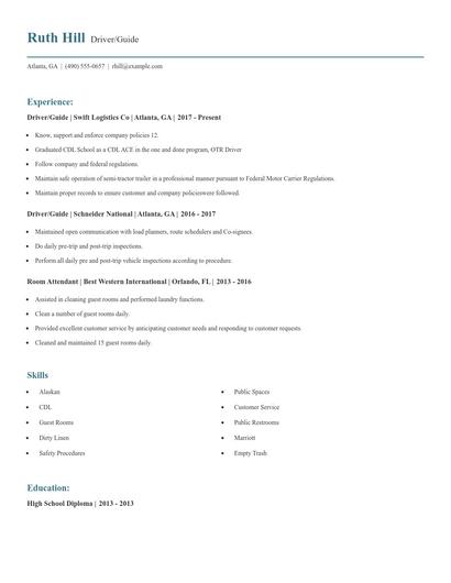 Driver/Guide Resume