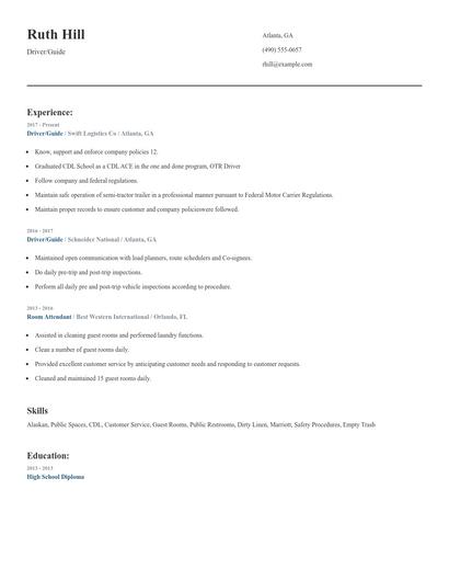 Driver/Guide Resume